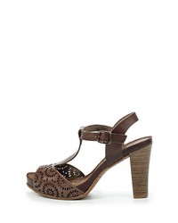 Коричневые кожаные босоножки на каблуке от Carmela