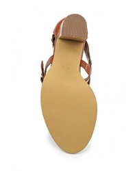 Коричневые кожаные босоножки на каблуке от Enjoin'