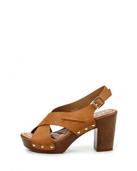 Коричневые кожаные босоножки на каблуке от Go-Go