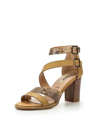 Коричневые кожаные босоножки на каблуке от Raxmax