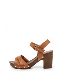 Коричневые кожаные босоножки на каблуке от Spot On