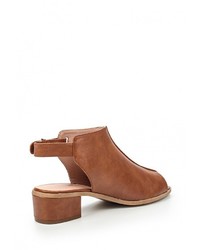 Коричневые кожаные босоножки на каблуке от Topshop