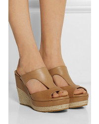 Коричневые кожаные босоножки на танкетке от Jimmy Choo