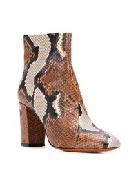 Коричневые кожаные ботильоны со змеиным рисунком от Santoni