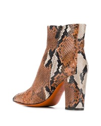 Коричневые кожаные ботильоны со змеиным рисунком от Santoni
