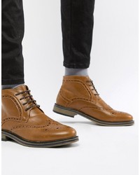 Коричневые кожаные ботинки броги от New Look