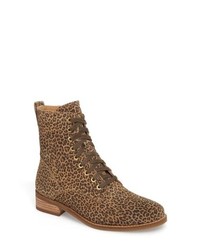 Коричневые кожаные ботинки на шнуровке с леопардовым принтом