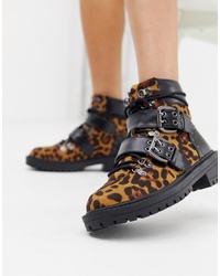 Женские коричневые кожаные ботинки на шнуровке с леопардовым принтом от RAID