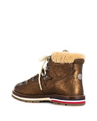 Женские коричневые кожаные ботинки на шнуровке от Moncler