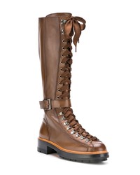 Женские коричневые кожаные ботинки на шнуровке от Santoni