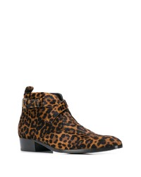 Мужские коричневые кожаные ботинки челси с леопардовым принтом от Saint Laurent