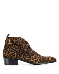 Мужские коричневые кожаные ботинки челси с леопардовым принтом от Saint Laurent
