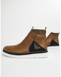 Мужские коричневые кожаные ботинки челси от Emporio Armani