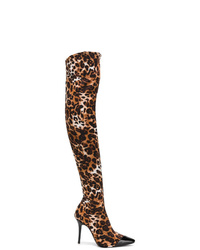 Коричневые кожаные ботфорты с леопардовым принтом от Giuseppe Zanotti Design