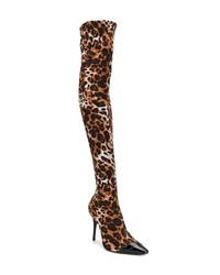 Коричневые кожаные ботфорты с леопардовым принтом от Giuseppe Zanotti Design