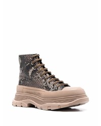 Мужские коричневые кожаные высокие кеды со змеиным рисунком от Alexander McQueen