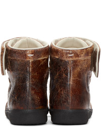 Мужские коричневые кожаные высокие кеды от Maison Margiela