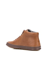 Мужские коричневые кожаные высокие кеды от Camper