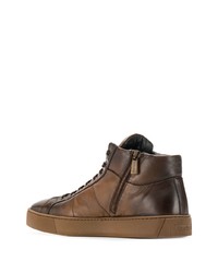 Мужские коричневые кожаные высокие кеды от Santoni
