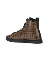 Женские коричневые кожаные высокие кеды от Fendi