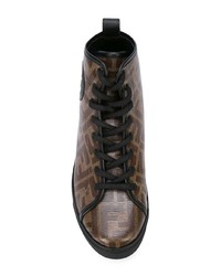Женские коричневые кожаные высокие кеды от Fendi