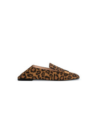 Женские коричневые кожаные лоферы с леопардовым принтом от Sergio Rossi