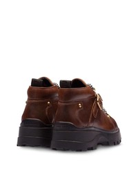 Женские коричневые кожаные массивные ботинки на шнуровке от Miu Miu