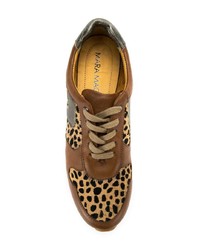 Женские коричневые кожаные низкие кеды с леопардовым принтом от Mara Mac
