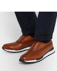 Мужские коричневые кожаные низкие кеды от Berluti