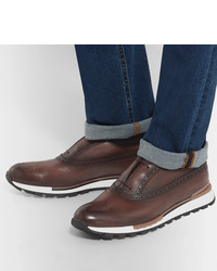 Мужские коричневые кожаные низкие кеды от Berluti