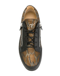 Мужские коричневые кожаные низкие кеды от Giuseppe Zanotti Design