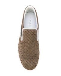 Мужские коричневые кожаные низкие кеды от Bottega Veneta