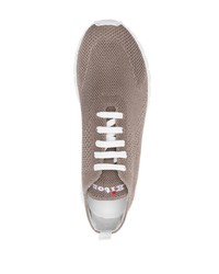 Мужские коричневые кожаные низкие кеды от Kiton