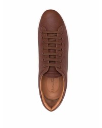 Мужские коричневые кожаные низкие кеды от Salvatore Ferragamo
