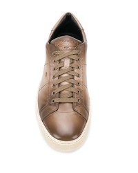 Мужские коричневые кожаные низкие кеды от Santoni