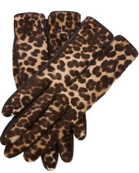 Коричневые кожаные перчатки с леопардовым принтом