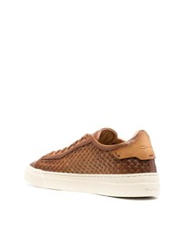 Мужские коричневые кожаные плетеные низкие кеды от Santoni