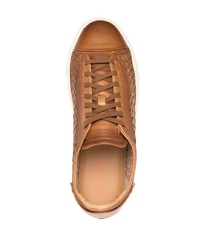 Мужские коричневые кожаные плетеные низкие кеды от Santoni
