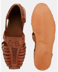 Мужские коричневые кожаные плетеные сандалии от Asos