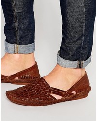 Мужские коричневые кожаные плетеные сандалии от Asos