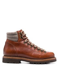 Мужские коричневые кожаные рабочие ботинки от Brunello Cucinelli