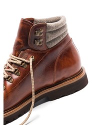 Мужские коричневые кожаные рабочие ботинки от Brunello Cucinelli