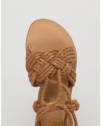 Женские коричневые кожаные рваные босоножки от Missguided