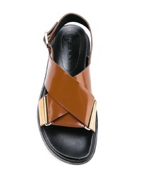 Коричневые кожаные сандалии на плоской подошве от Marni