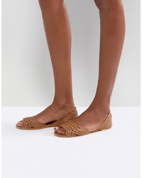 Коричневые кожаные сандалии на плоской подошве от ASOS DESIGN