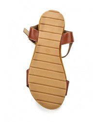 Коричневые кожаные сандалии на плоской подошве от Benini