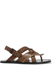 Коричневые кожаные сандалии на плоской подошве от Bottega Veneta