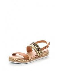 Коричневые кожаные сандалии на плоской подошве от Chicmuse