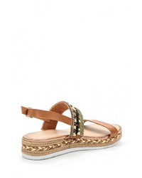 Коричневые кожаные сандалии на плоской подошве от Chicmuse