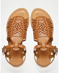 Коричневые кожаные сандалии на плоской подошве от Asos